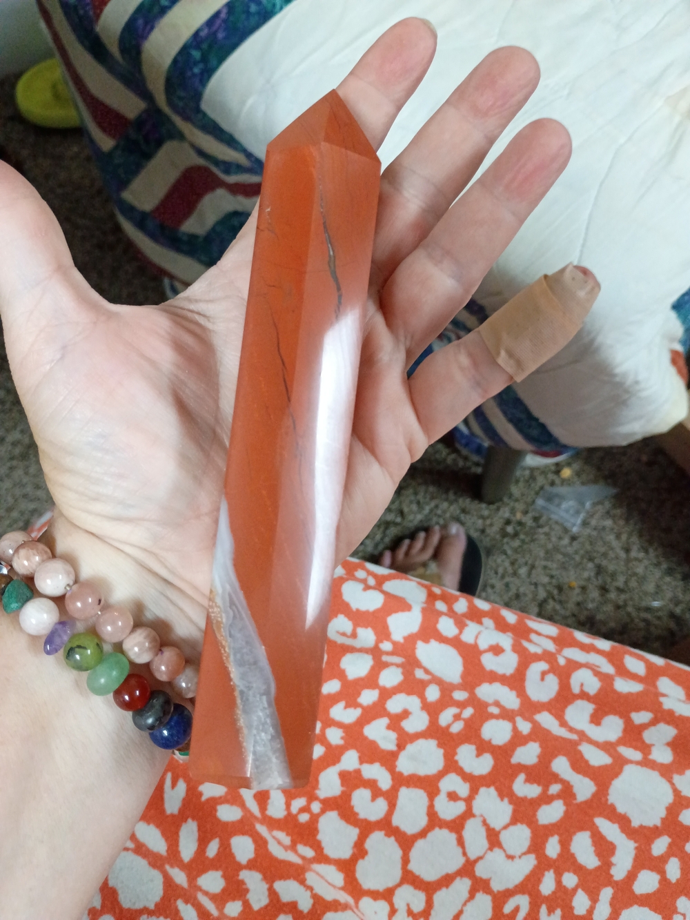 Red Jasper And Milky Quartz Tower